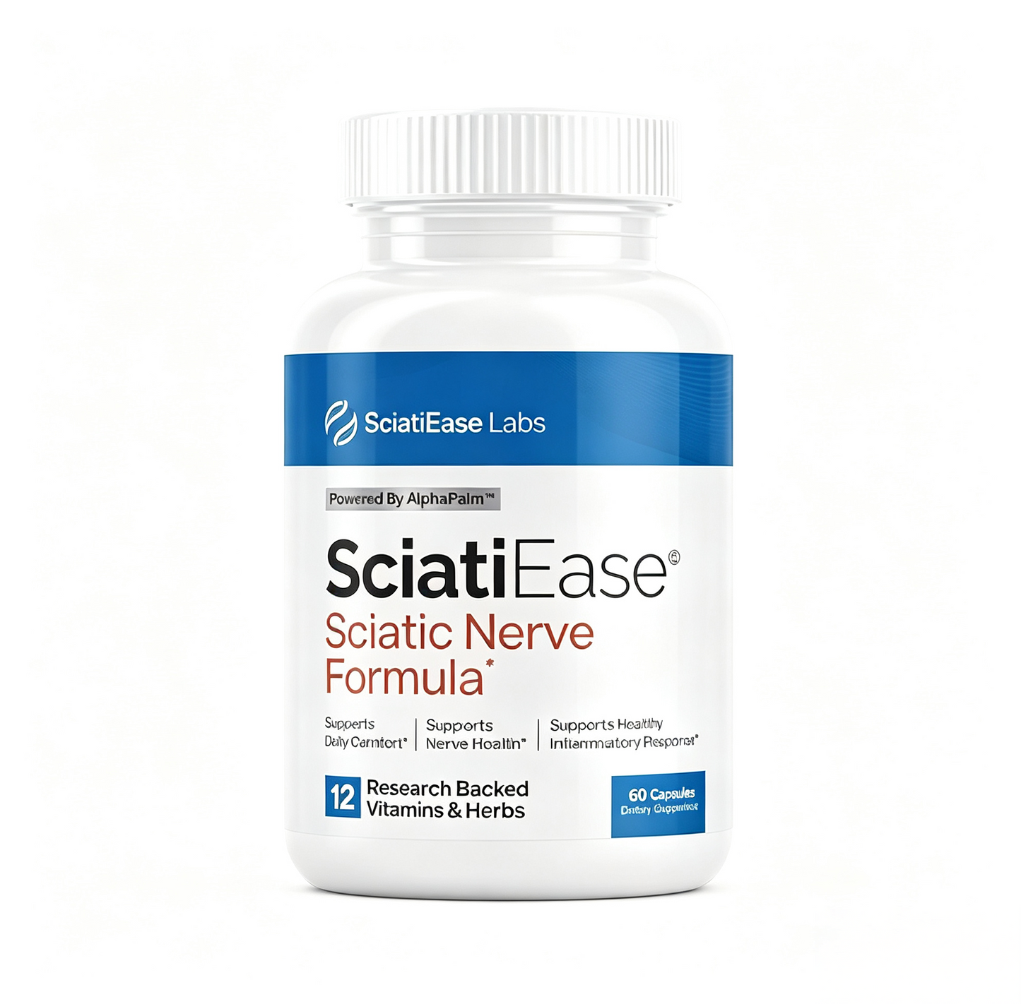 SciatiEase Sciatic Nerve Health Support Supplement - Nerve Support Formula with AlphaPalm, Pea, Vitamin B Complex, Alpha Lipoic Acid 300mg - 120 Capsules